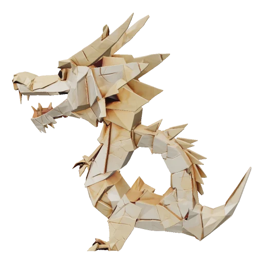 AI-generated 3D render of an origami dragon sculpture