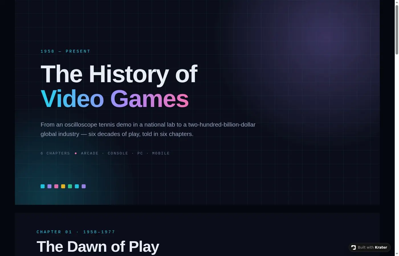 Published video games history slide deck generated with /slides on Krater