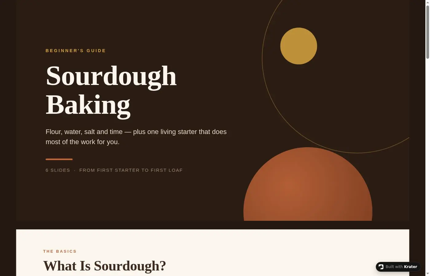 Published sourdough baking slide deck generated with /slides on Krater