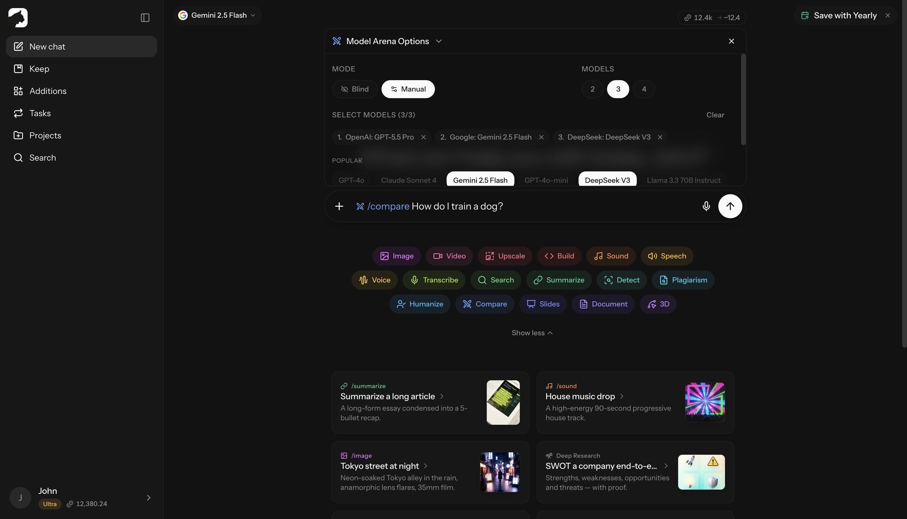 The /compare command running models side by side